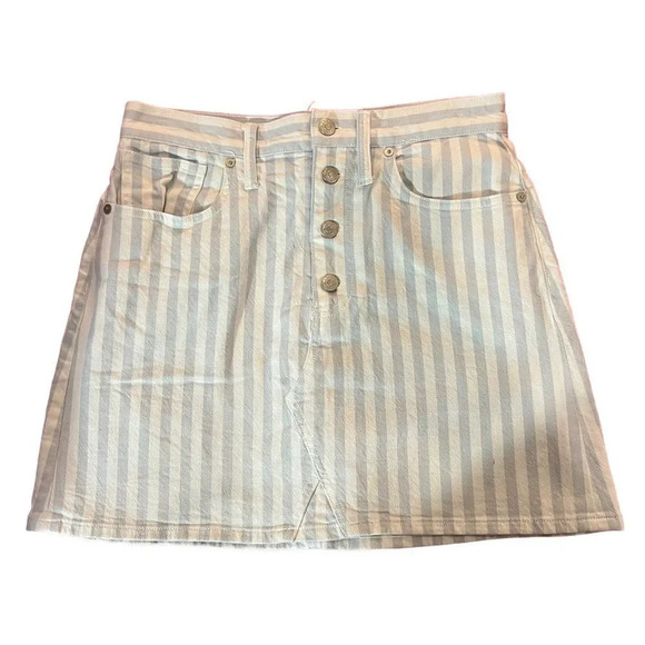 Madewell Stretch A-Line Mini Skirt in Pompano Stripe: Button-Front Edition - Picture 3 of 5